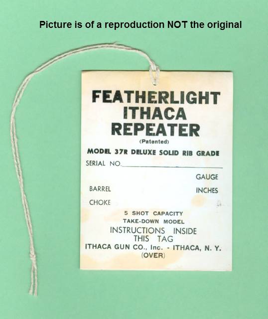 Ithaca 37 Deluxe Solid Rib Factory Hang Tag Manual - Other Gun ...