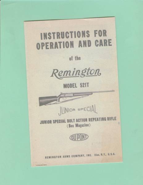 Remington 521t Factory Instruction Manual Repro For Sale at GunAuction ...