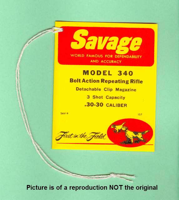 Savage Arms 340 30/30 Hang Tag - Manual repro - Other Gun Accessories ...